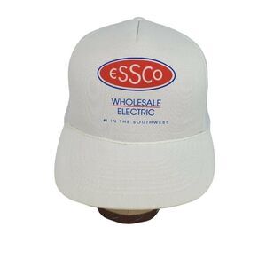 Vintage Essco Trucket Hat Cap Mesh Rope White Red Logo Snap Back